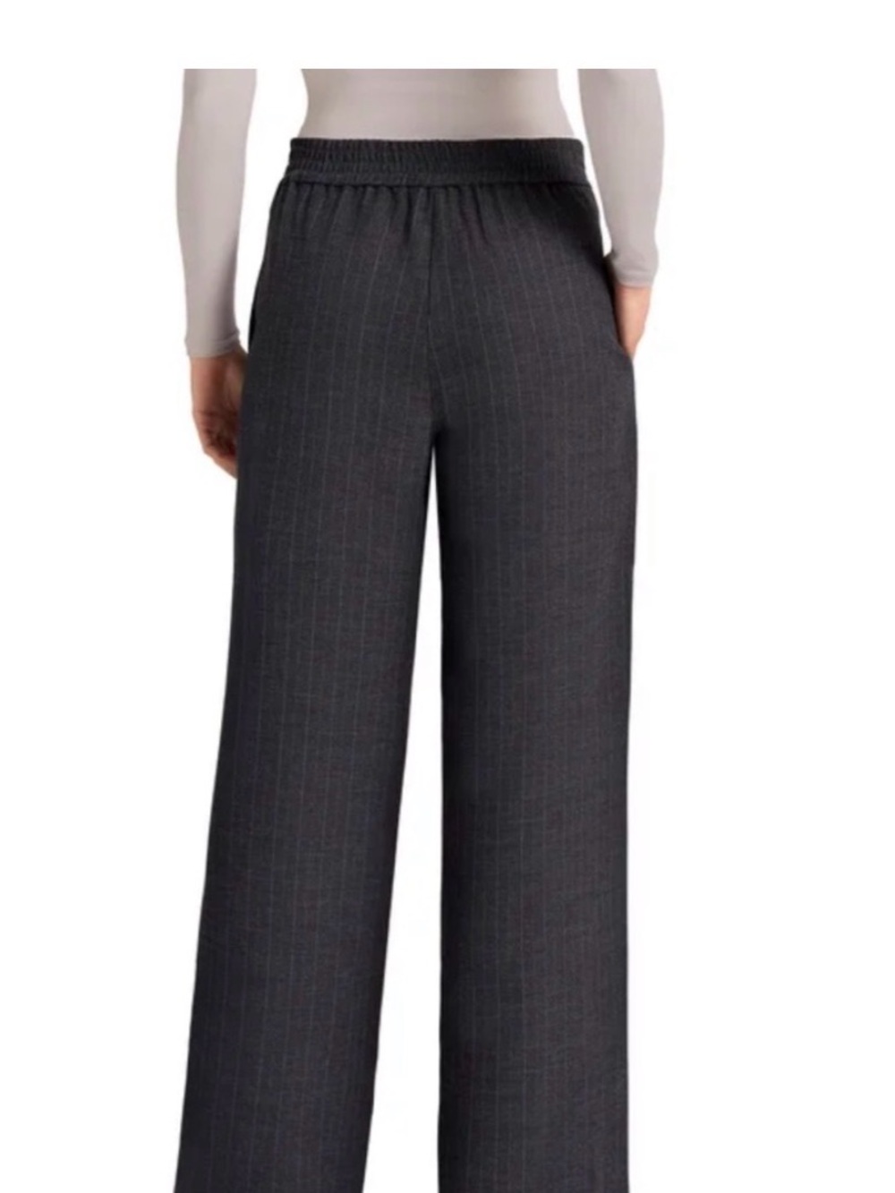 NWT Matty M Dark Gray Pinstripe Wide-Leg Pants 1931013 Large